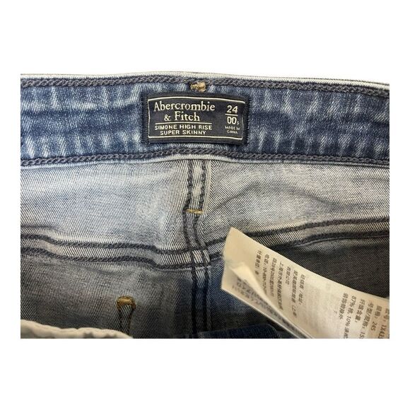Abercrombie & Fitch High Waist Blue Distressed Skinny Jeans Size 00 Stretch - Picture 9 of 10
